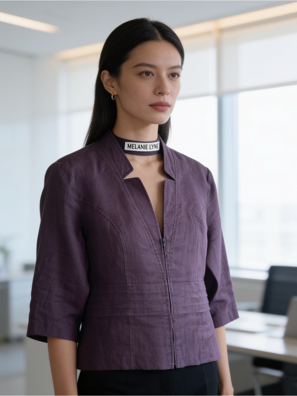 Melanie Lyne 100% Linen Jacket in Trending Deep Purple Aubergine